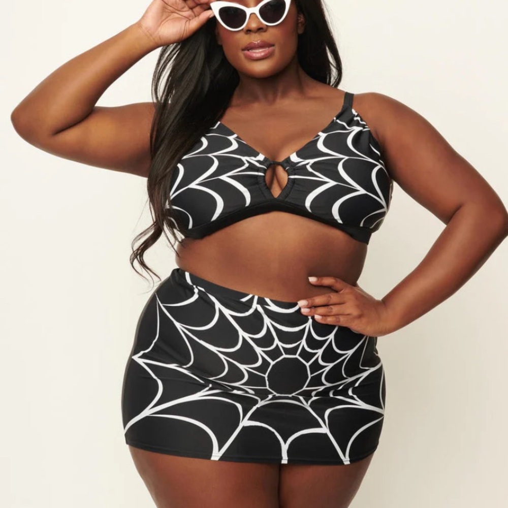New Unique vintage Black and White Spider Web Bikini Set